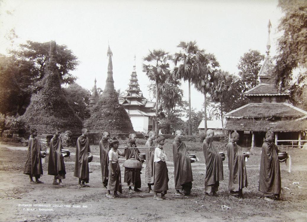 burmese hpongyees collecting alms. 530