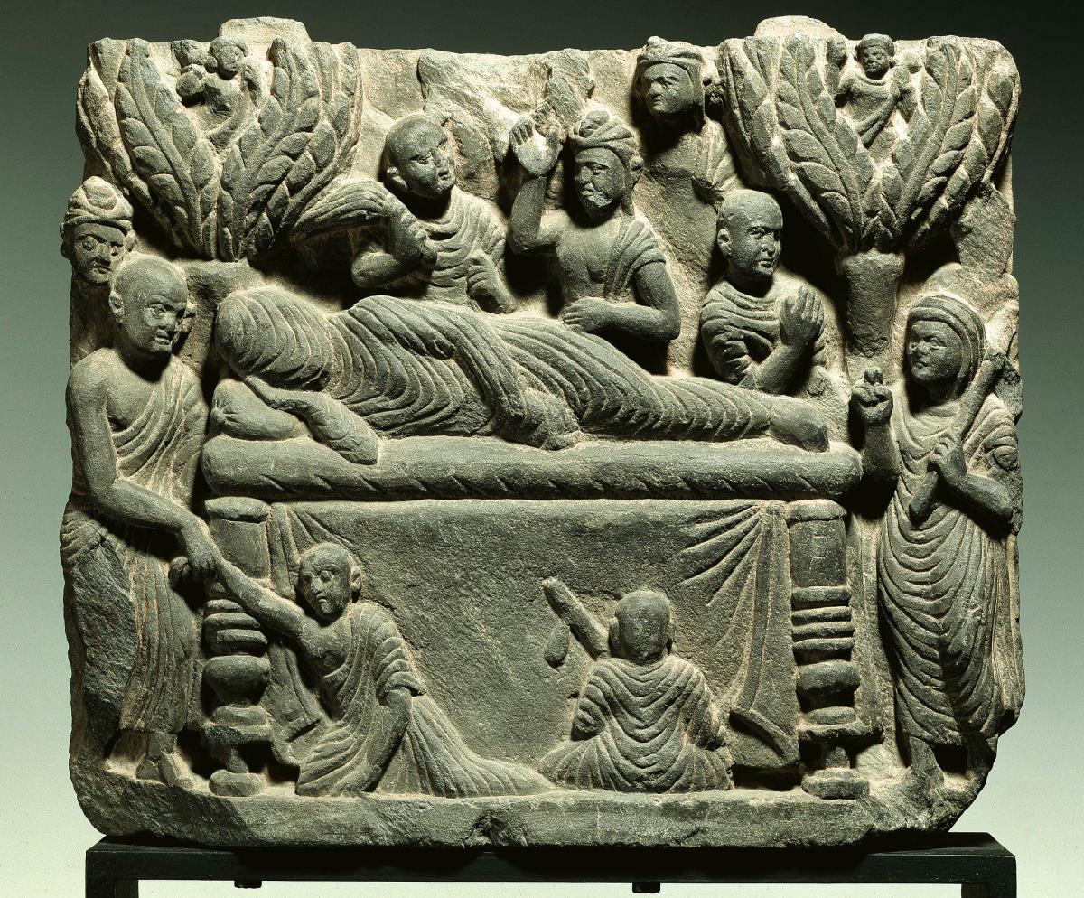 Erzählende Szene: Das Dahinscheiden des Buddha (mahaparinirvana)