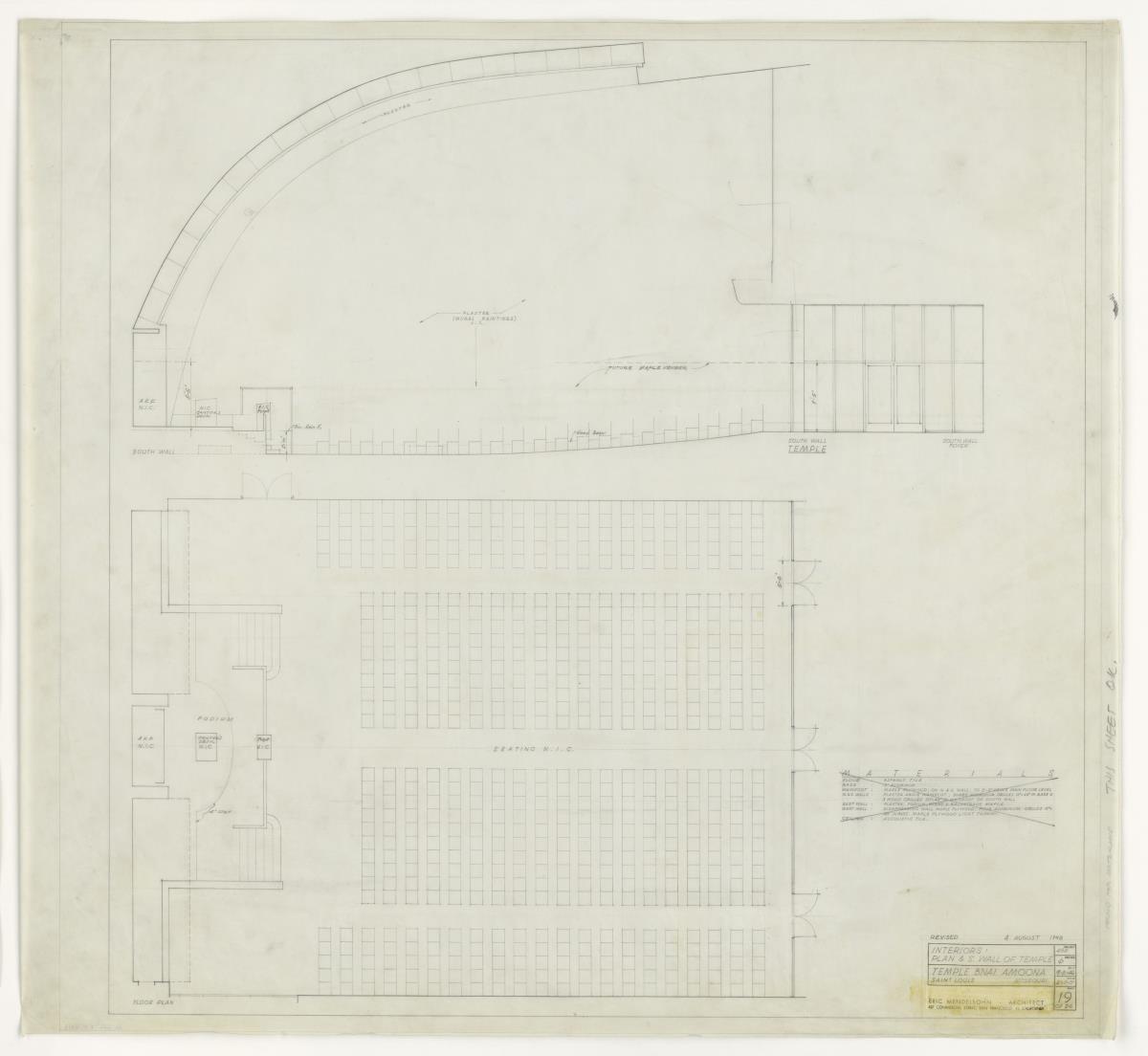 St. Louis, Missouri, Synagoge und Gemeindezentrum B'nai Amoona, Innenräume, Plan und Südseite der Synagoge