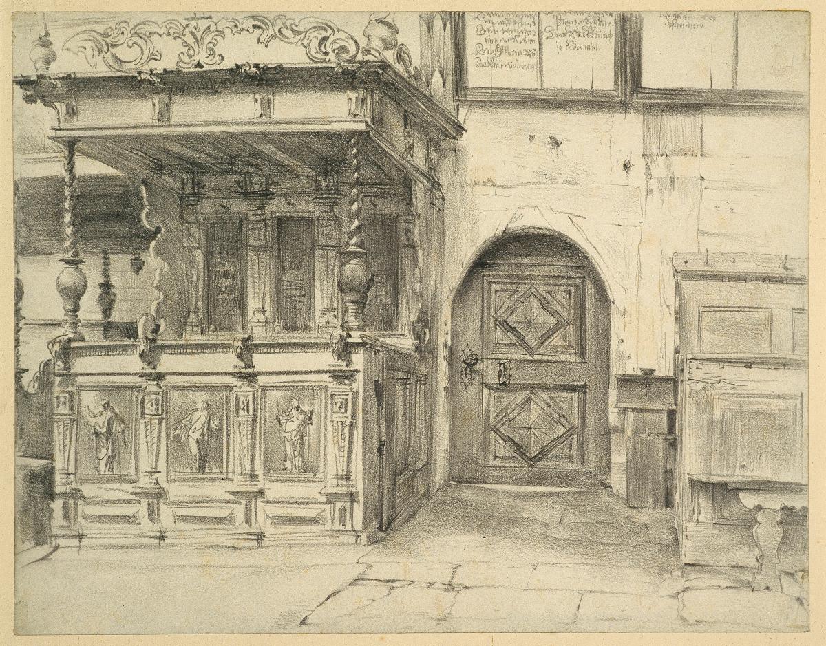 Gestühl und Tür in der Friedenskirche in Jauer