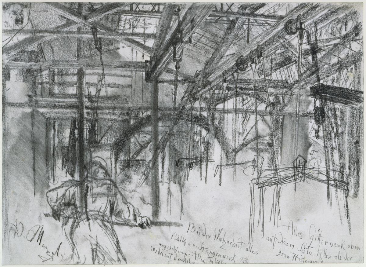 Halle im Walzwerk Königshütte. Studie zum "Eisenwalzwerk. Moderne Cyklopen"