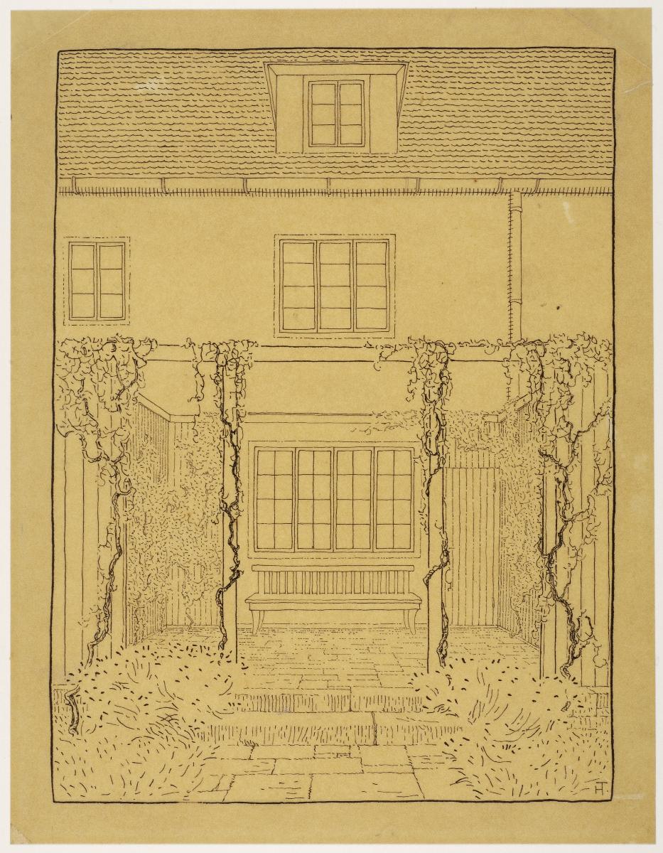 Einfamilien-Reihenhaus, Kriegersiedlung Rähnitz, Dresden, Gartenseite, Ansicht