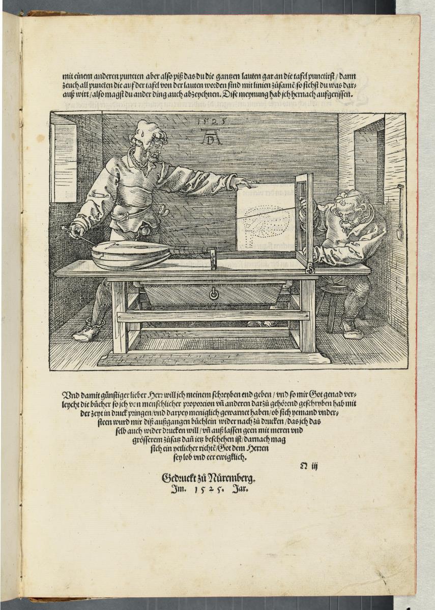 Der Zeichner der Laute, in: Albrecht Dürer: Underweysung do messung mit dem Zirkel und Richtscheyt. Nürnberg 1525
