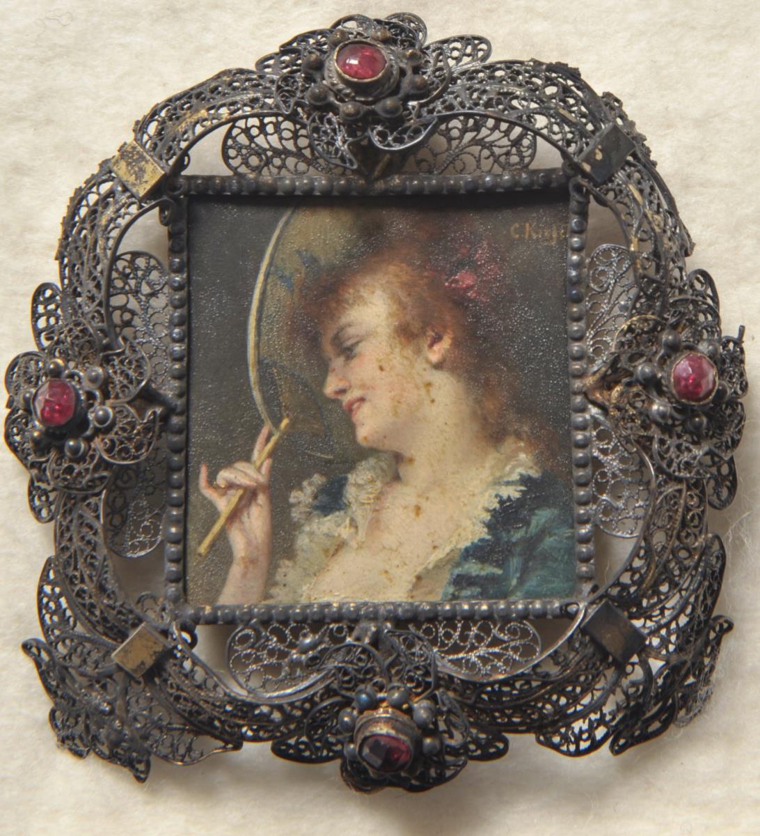 Dame mit Fächer. Miniatur aus der Sammlung Loewe