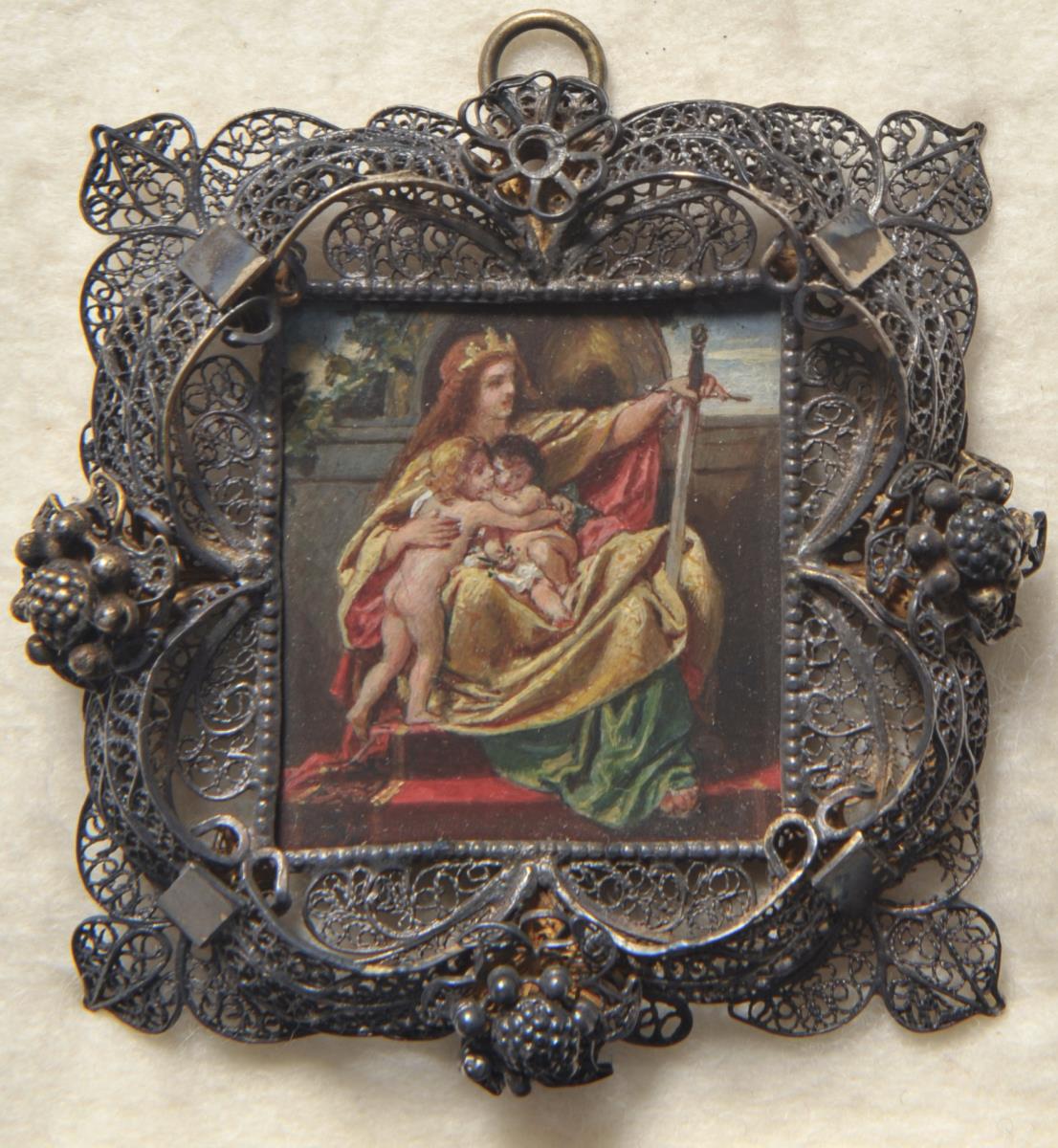 Allegorische Szene. Miniatur aus der Sammlung Loewe