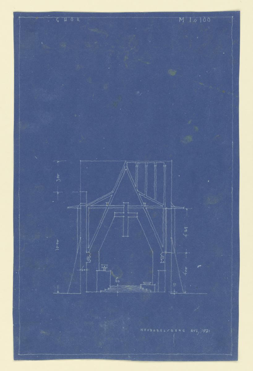 Gewerbeausstellung Dombauhütte, München, Querschnitt Chor, Lichtpause M 1:100