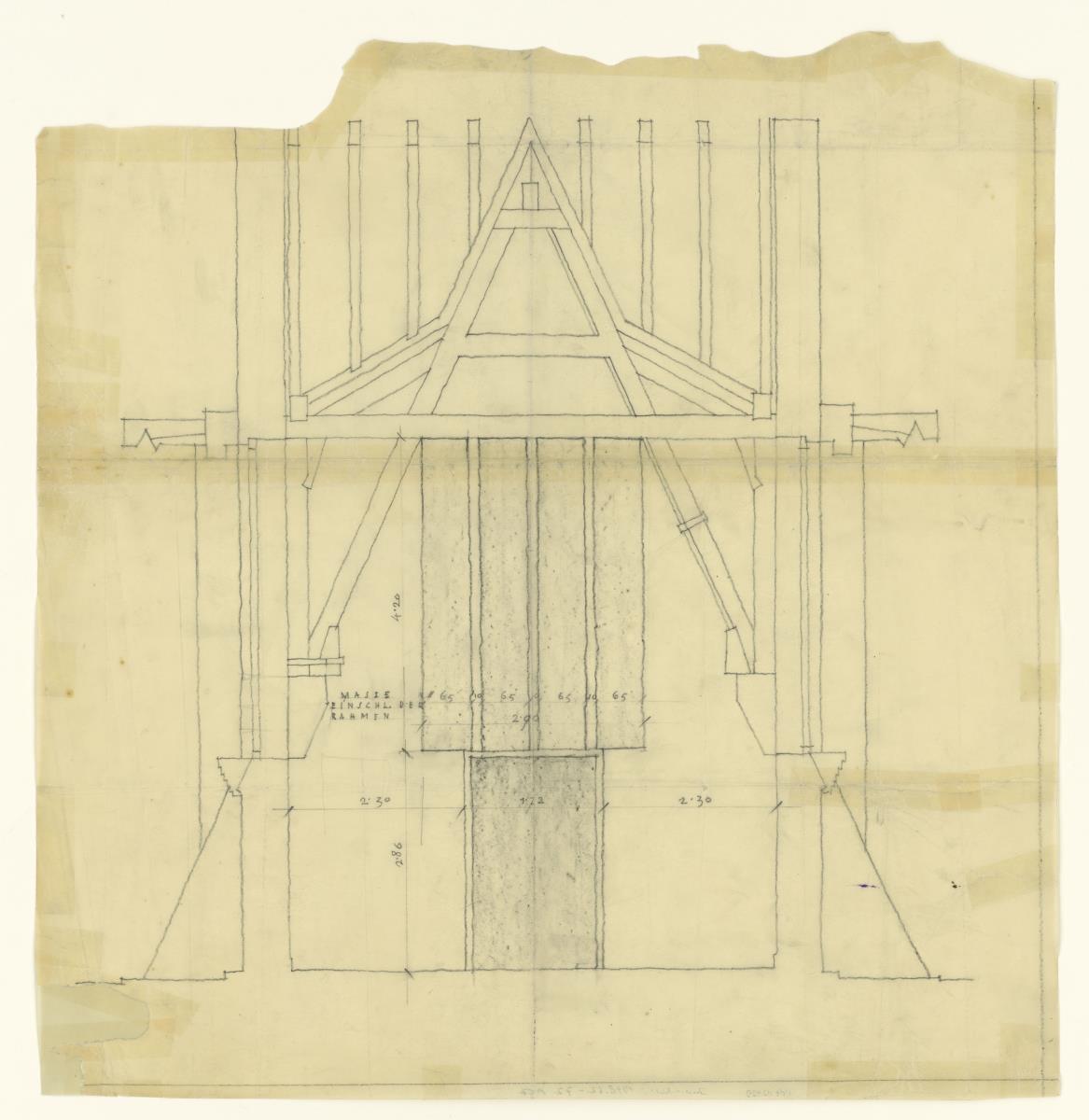 Gewerbeausstellung Dombauhütte, München, Querschnitt Eingang, Fragment