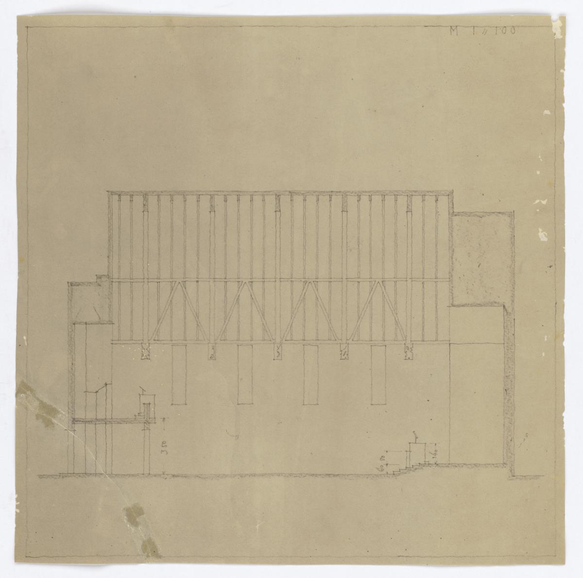 Gewerbeausstellung Dombauhütte, München, Längsschnitt, Lichtpause; M 1:100