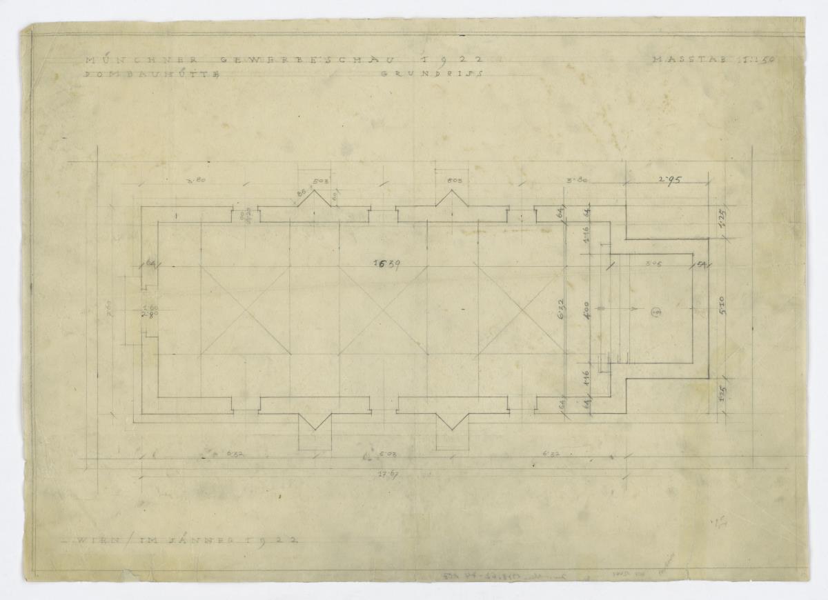Gewerbeausstellung Dombauhütte, München, Grundriss, M 1:50