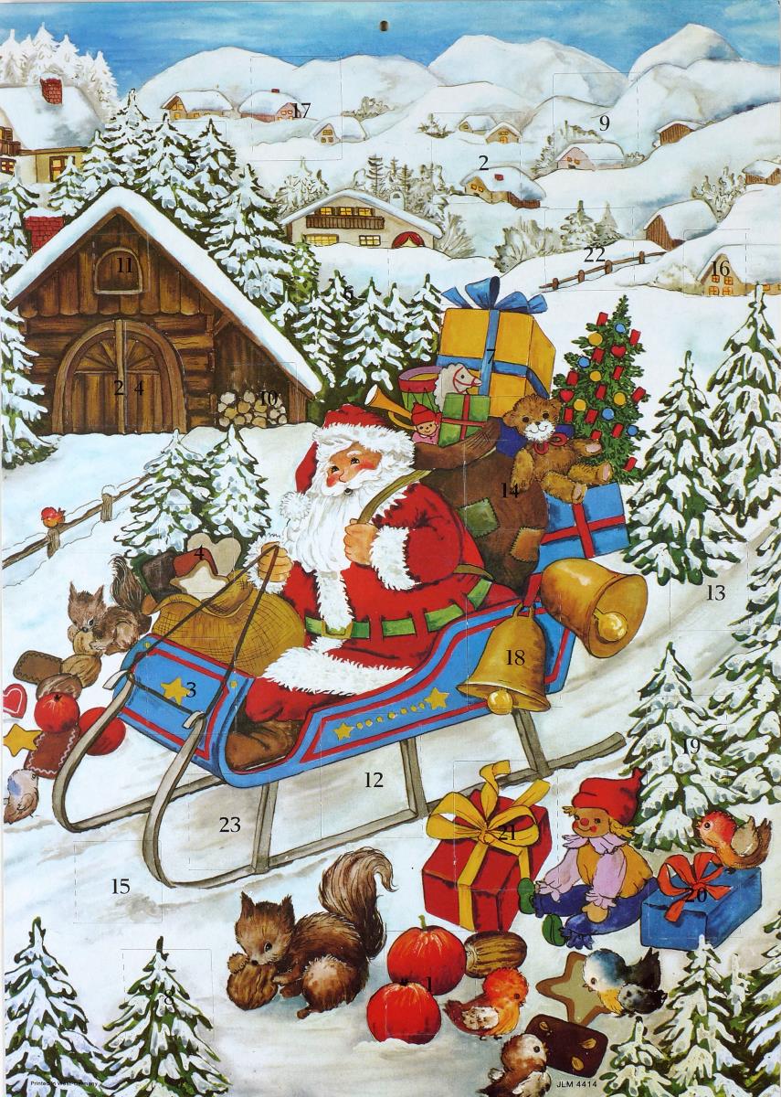 o.T. [Weihnachtsmann im Schlitten mit Geschenken]