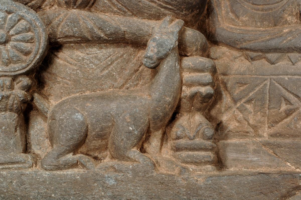 Erzählende Szene (Fragment): Erste Predigt des Buddha im Gazellenhain von Sarnath
