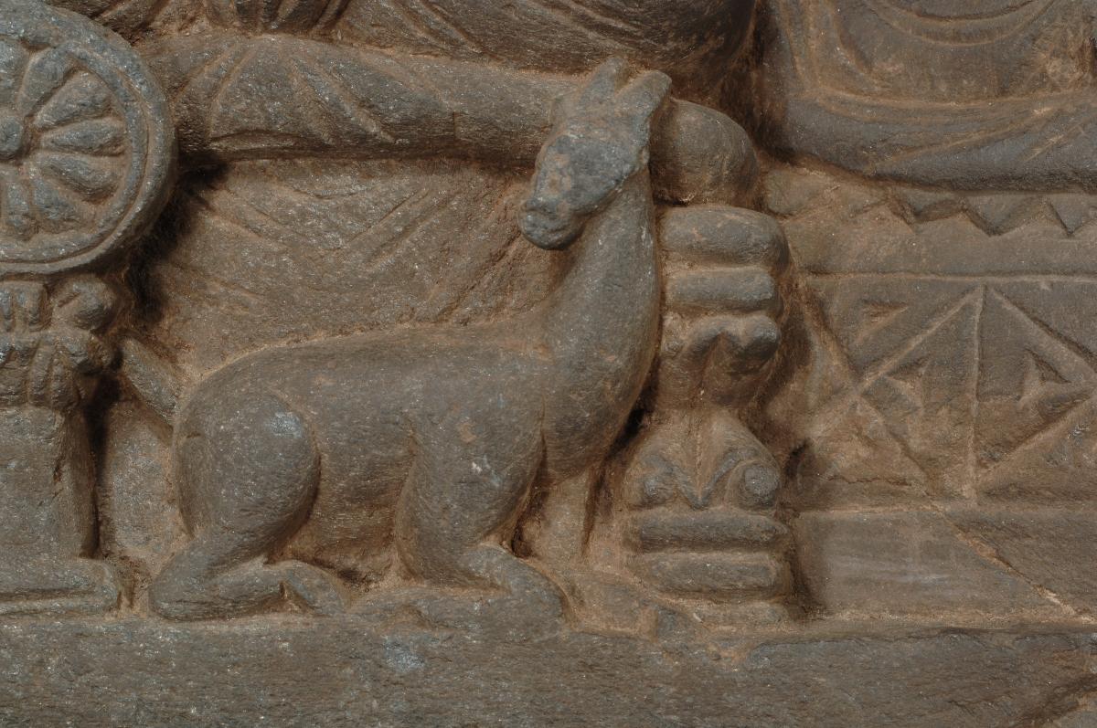 Erzählende Szene (Fragment): Erste Predigt des Buddha im Gazellenhain von Sarnath