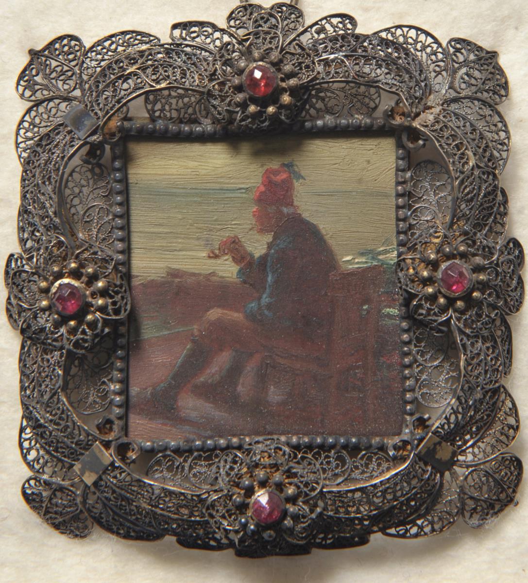 Schiffer am Strande. Miniatur aus der Sammlung Loewe