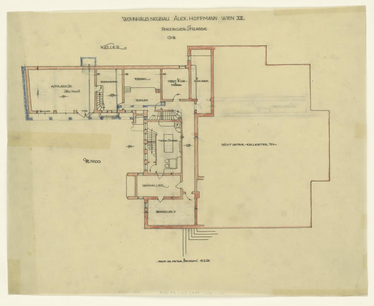 Wohnhaus Alexander Hoffmann, Wien, Keller, Grundriss, M 1:100