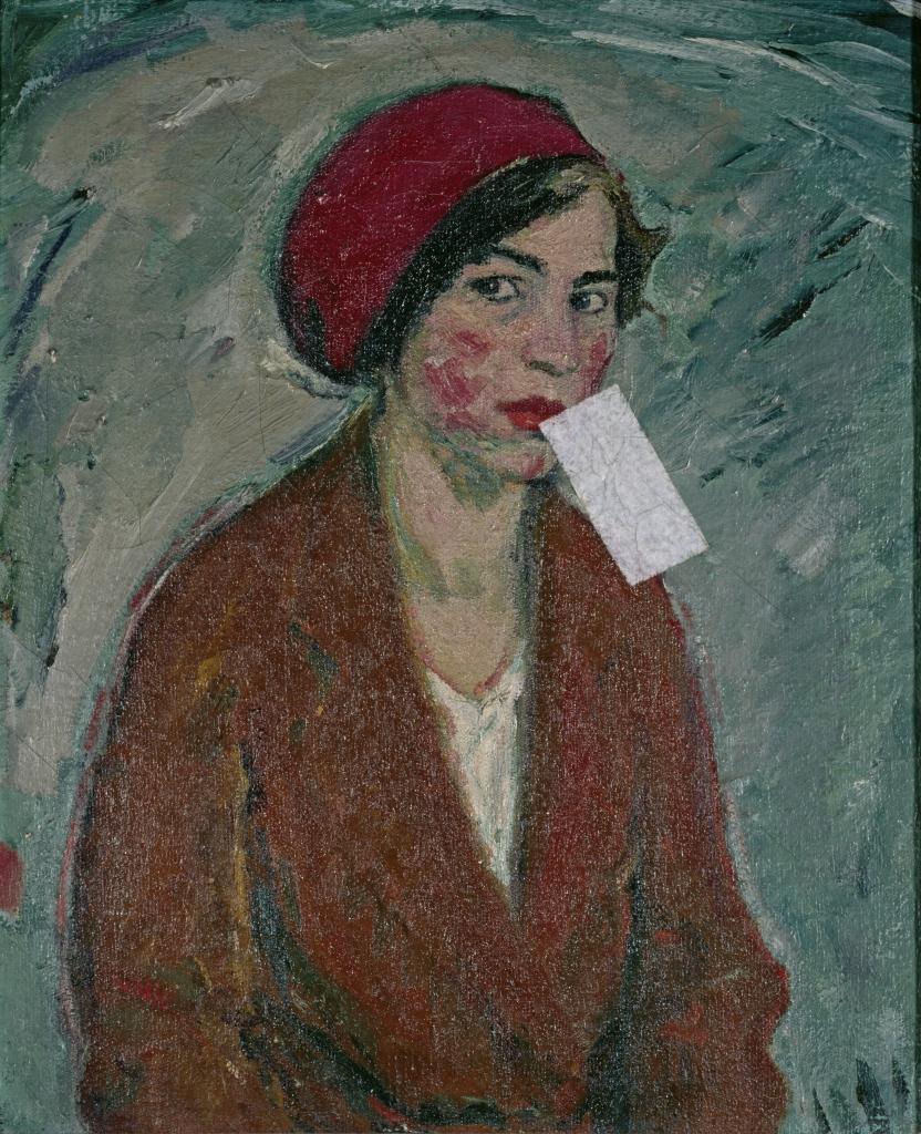 Junge Dame mit roter Baskenmütze