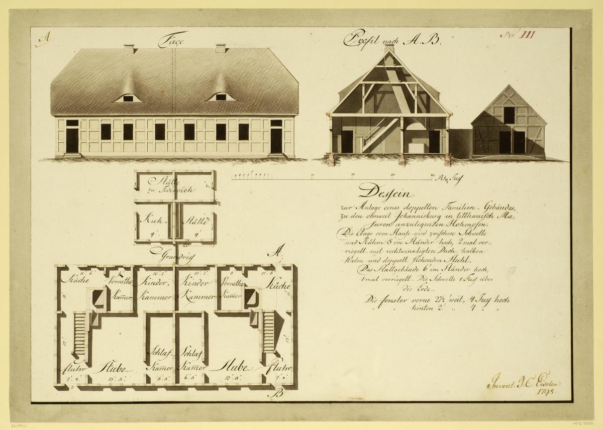 Entwurf für ein Wohnhaus mit kleinem Stallgebäude