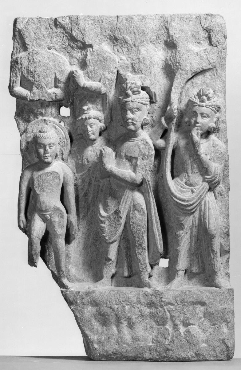 Erzählende Szene (Fragment): Die sieben Schritte des neu geborenen Siddhartha Gautama