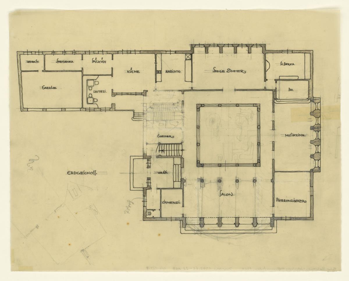 Wohnhaus Alexander Hoffmann, Wien, Erdgeschoss, Grundriss, M 1:100