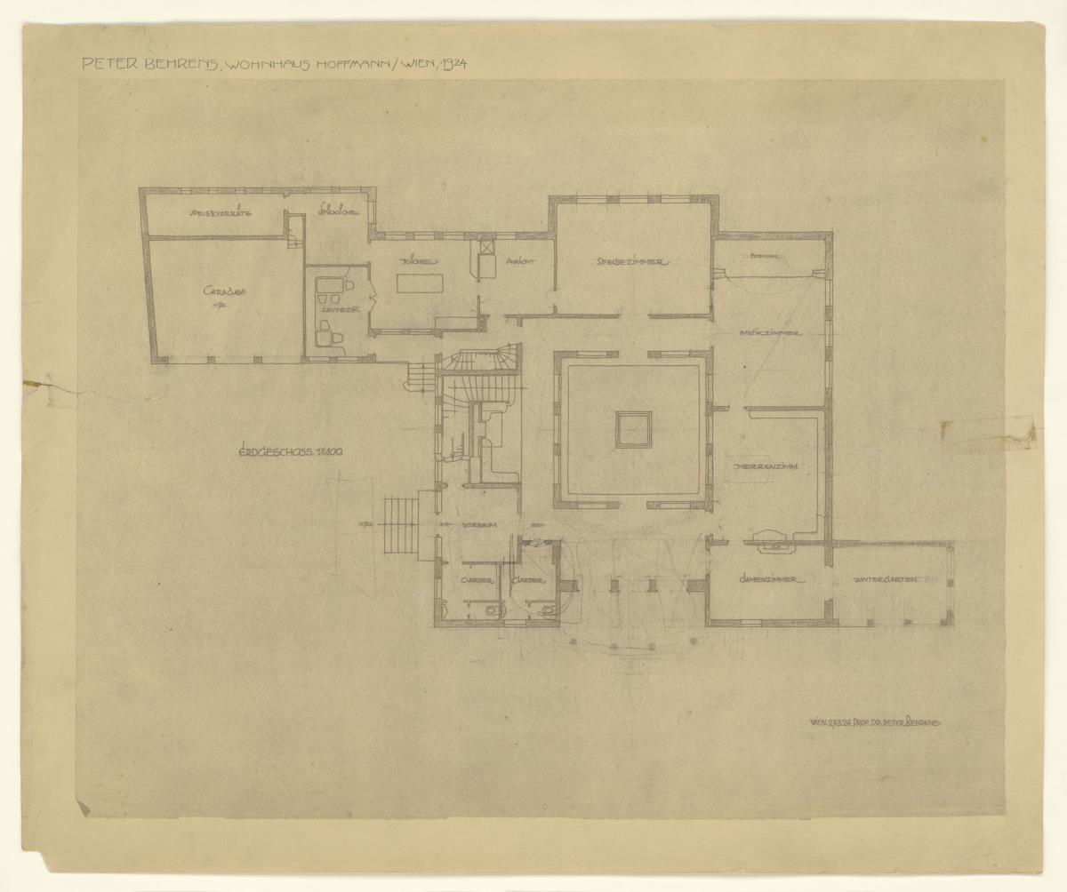 Wohnhaus Alexander Hoffmann, Wien, Erdgeschoss, Grundriss, M 1:100, Lichtpause