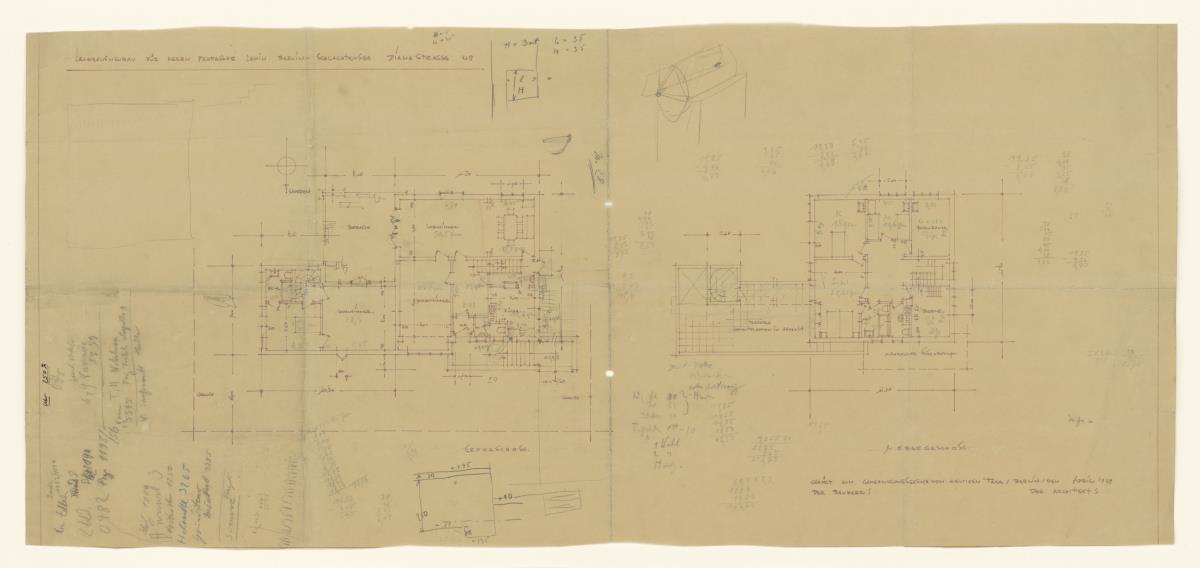 Landhaus Prof. Lewin, Berlin Schlachtensee, Grundrisse Erdgeschoss und 1. Obergeschoss, Lichtpause