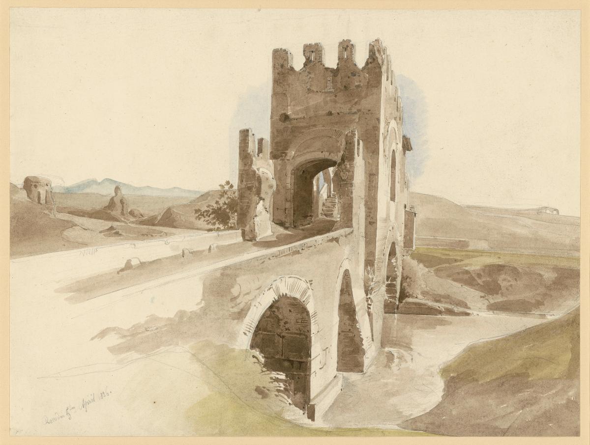 Die Campagna mit steinerner Tiberbrücke bei Rom