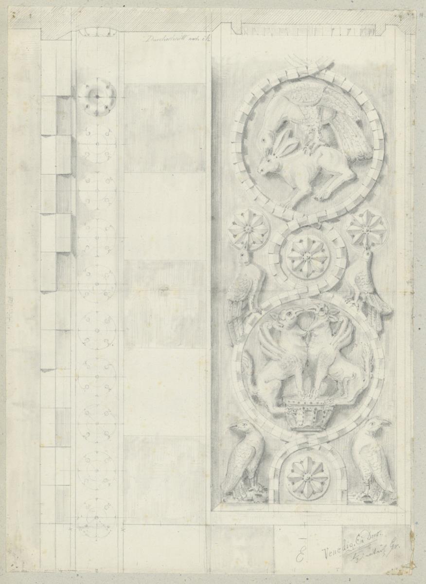 Skizzenbuch Italienreise, Venedig, Ca' d'Oro, Detail der Fassadendekoration, erster Piano Nobile