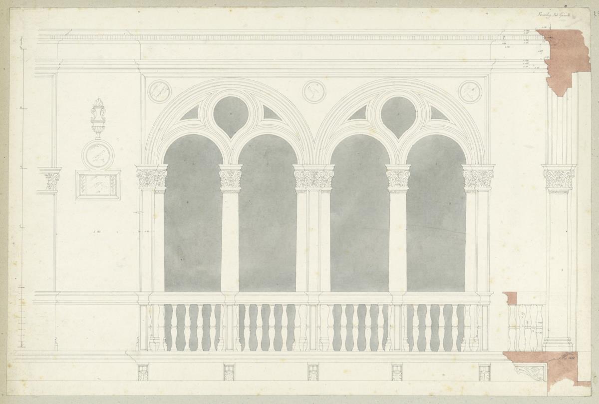 Skizzenbuch Italienreise, Venedig, Palazzo Corner Spinelli, Fenster