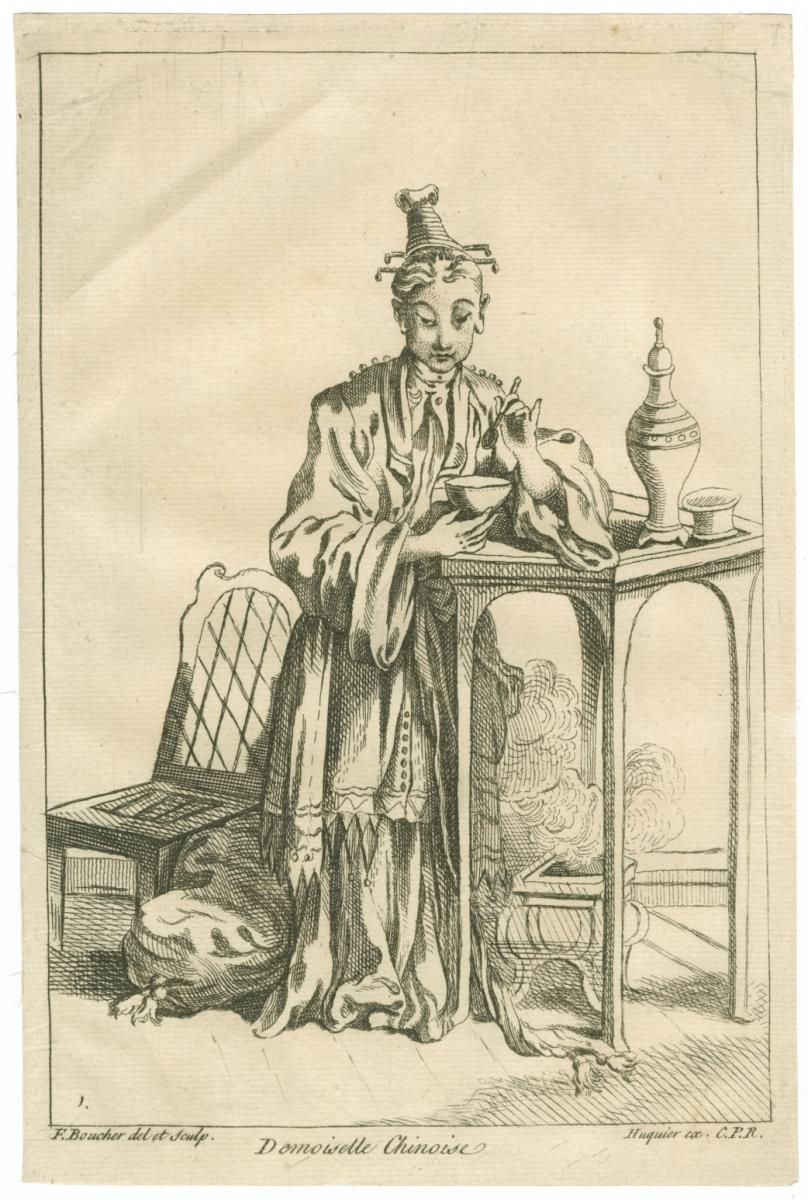 (6) 1 Bl. aus: Recueil de diverses Figures Chinoises du Cabinet de Fr. Boucher, Nr. 1: Demoiselle Chinoise, bez: F. Boucher del. et sculp. Huquier ex.
