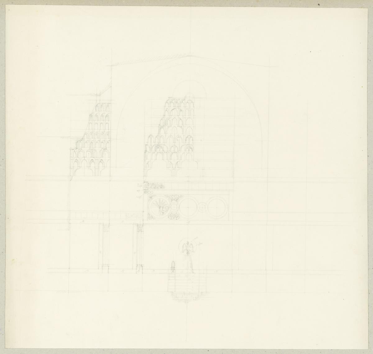 Skizzenbuch Italienreise, Palermo, La Zisa, Brunnensaal, Mosaike und Muqarnasdecken in Nischen