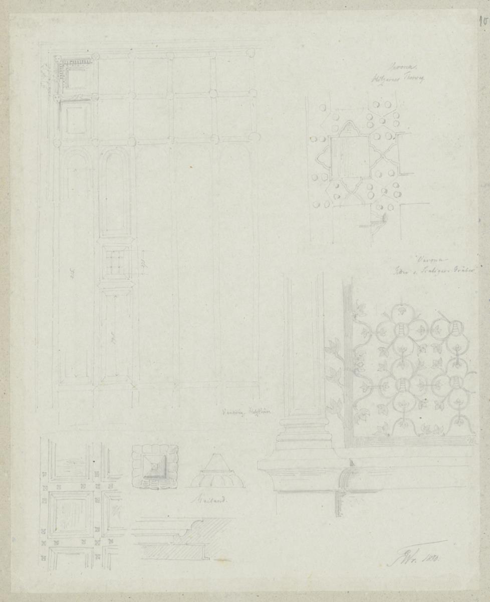 Skizzenbuch Italienreise, Verona, Venedig und Mailand, Architekturdetails