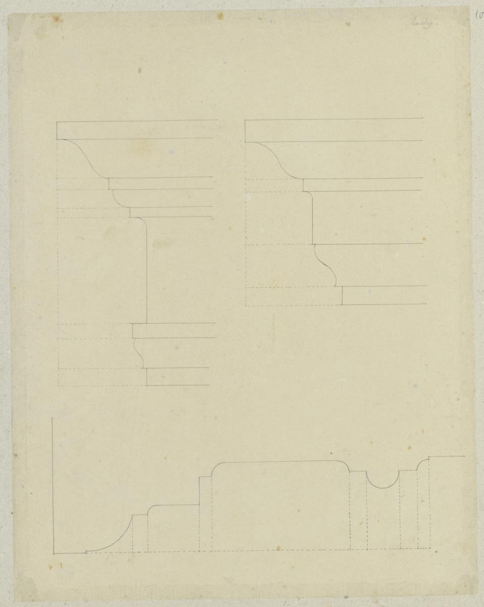 Skizzenbuch Italienreise, Venedig, unbezeichnete Gebäude, Gebälke