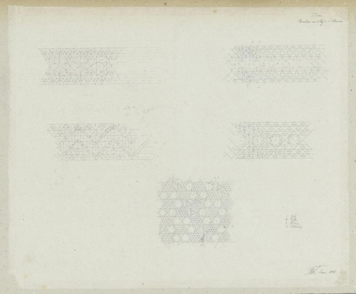 Skizzenbuch Italienreise, Rom, San Giovanni in Laterano, Kosmatenstudien als Schemazeichnungen im Hof