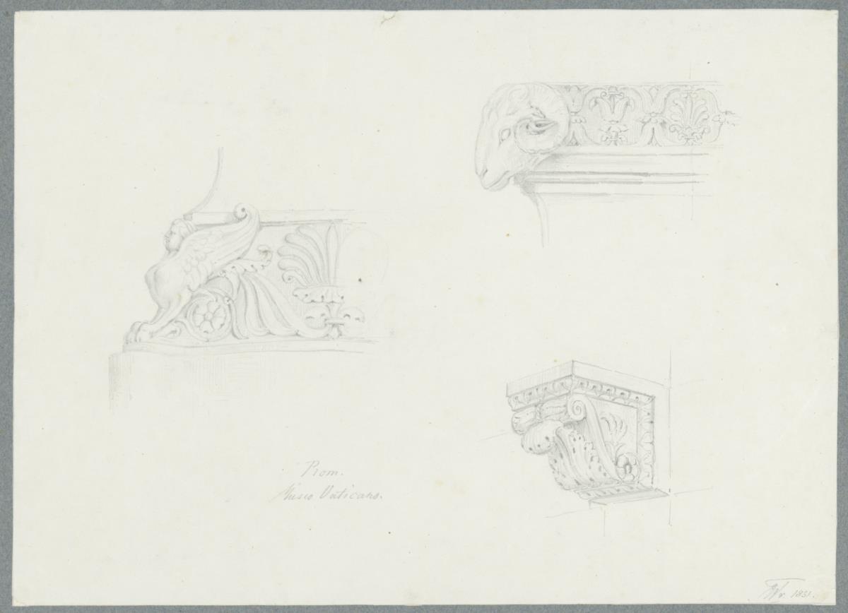 Skizzenbuch Italienreise, Rom, Musei Vaticani, Konsole, Kapitell und Basis [?]