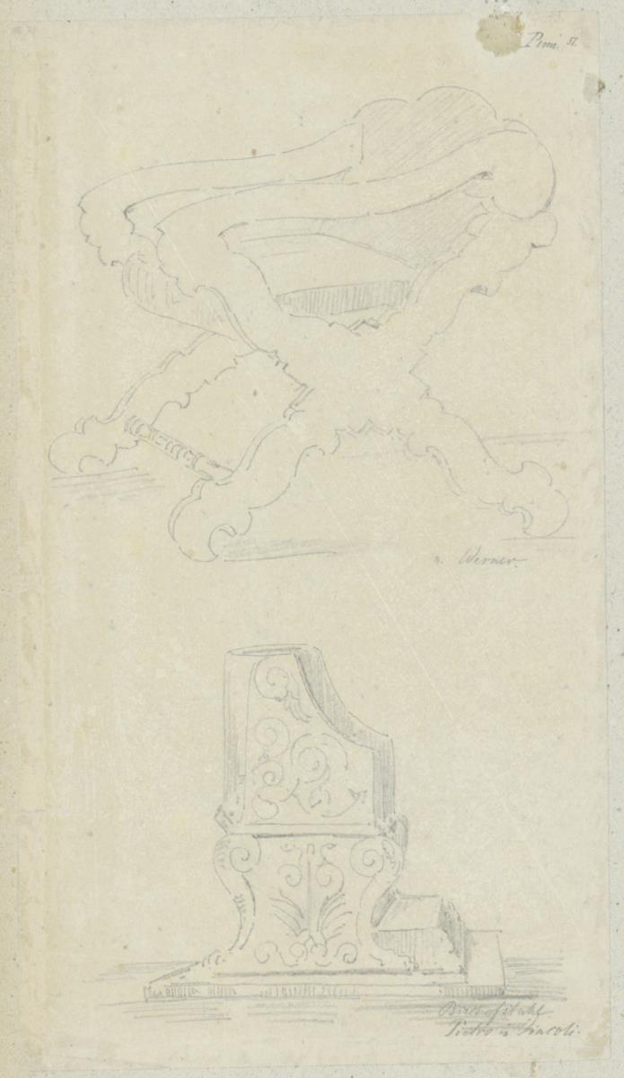 Skizzenbuch Italienreise, Rom, San Pietro in Vincoli, Stuhl und Bischofsstuhl