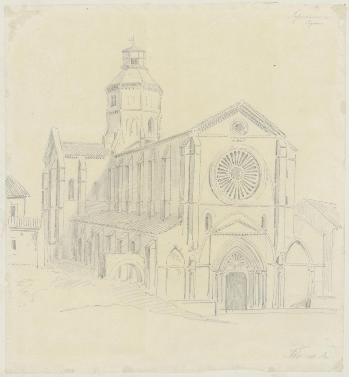 Skizzenbuch Italienreise, Fossanova, Abteikirche Priverno-Fossanova, perspektivische Ansicht