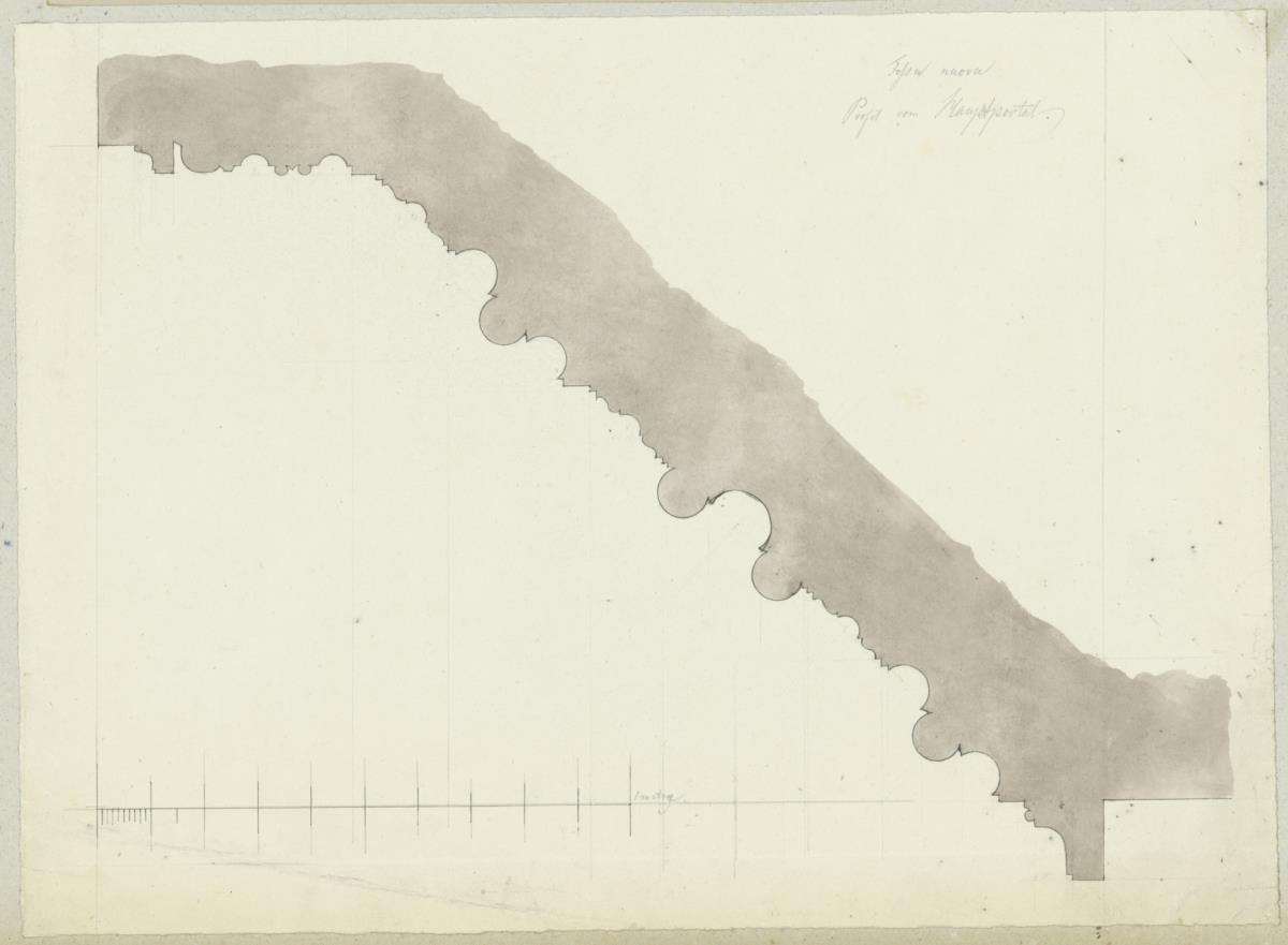 Skizzenbuch Italienreise, Fossanova, Abteikirche Priverno-Fossanova, Hauptportal, Profil