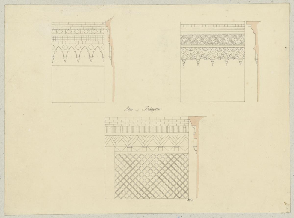 Skizzenbuch Italienreise, Bologna, unbezeichnetes Gebäude, Muster