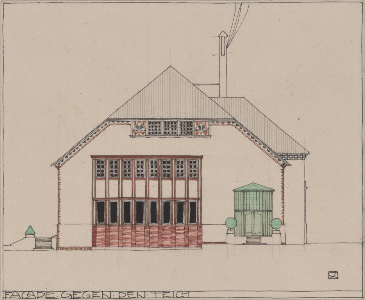 Berlin, Villa Kuntze, Vorentwurf, Aufriss der Südwestfassade