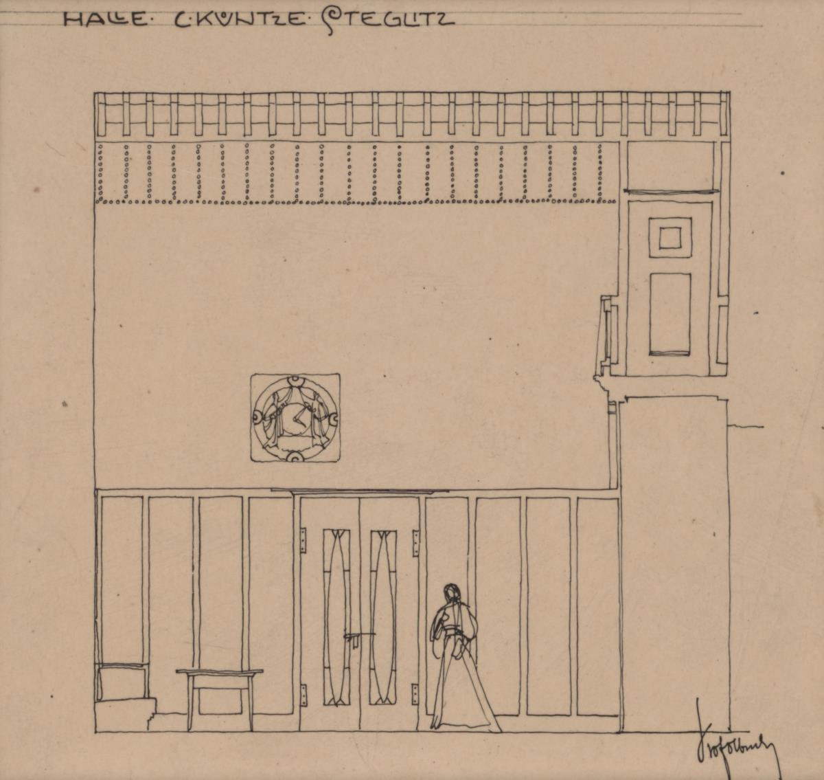 Berlin, Villa Kuntze, Halle, Aufriss der Kaminwand