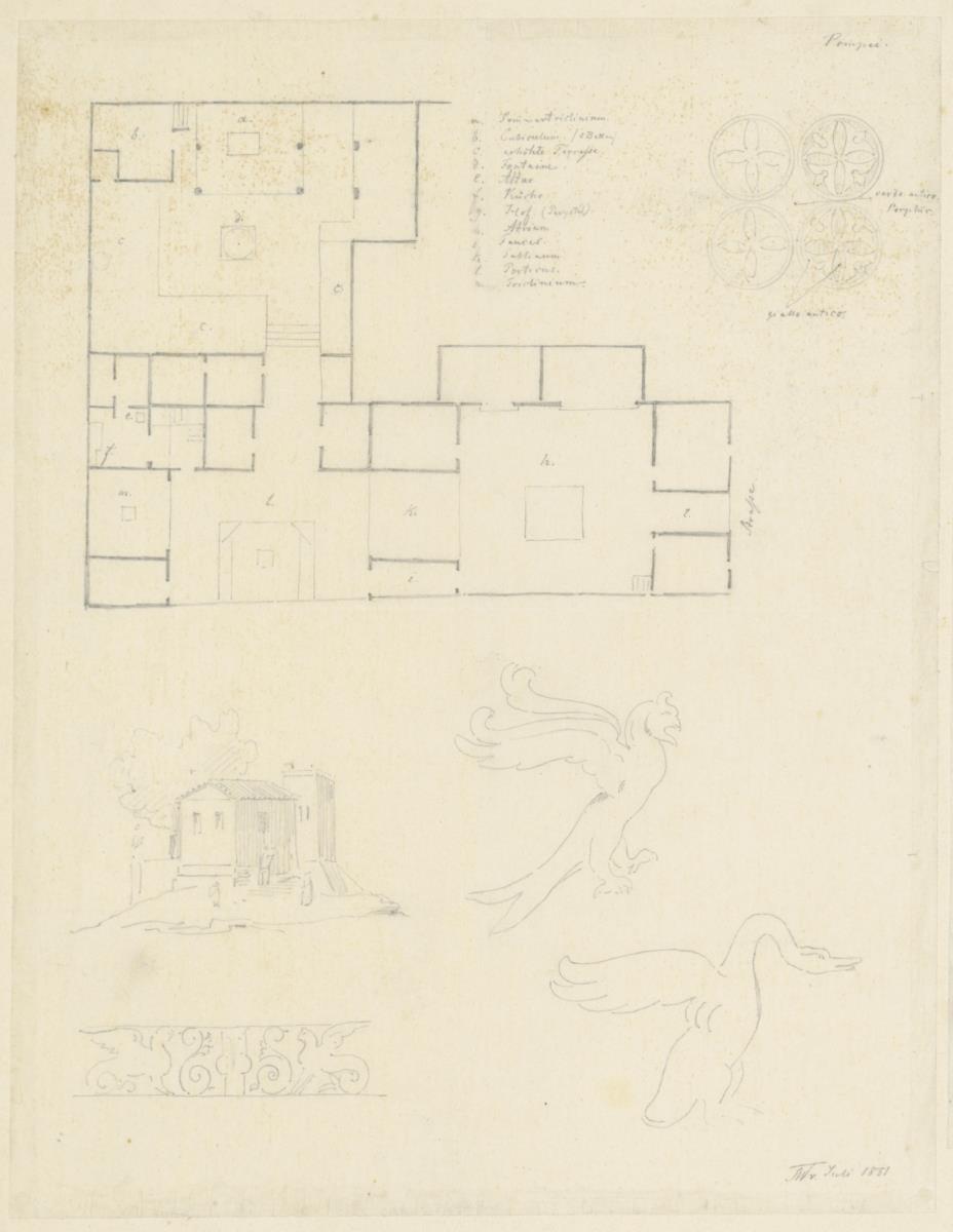 Skizzenbuch Italienreise, Pompeji, unbezeichnetes Gebäude, Grundriss