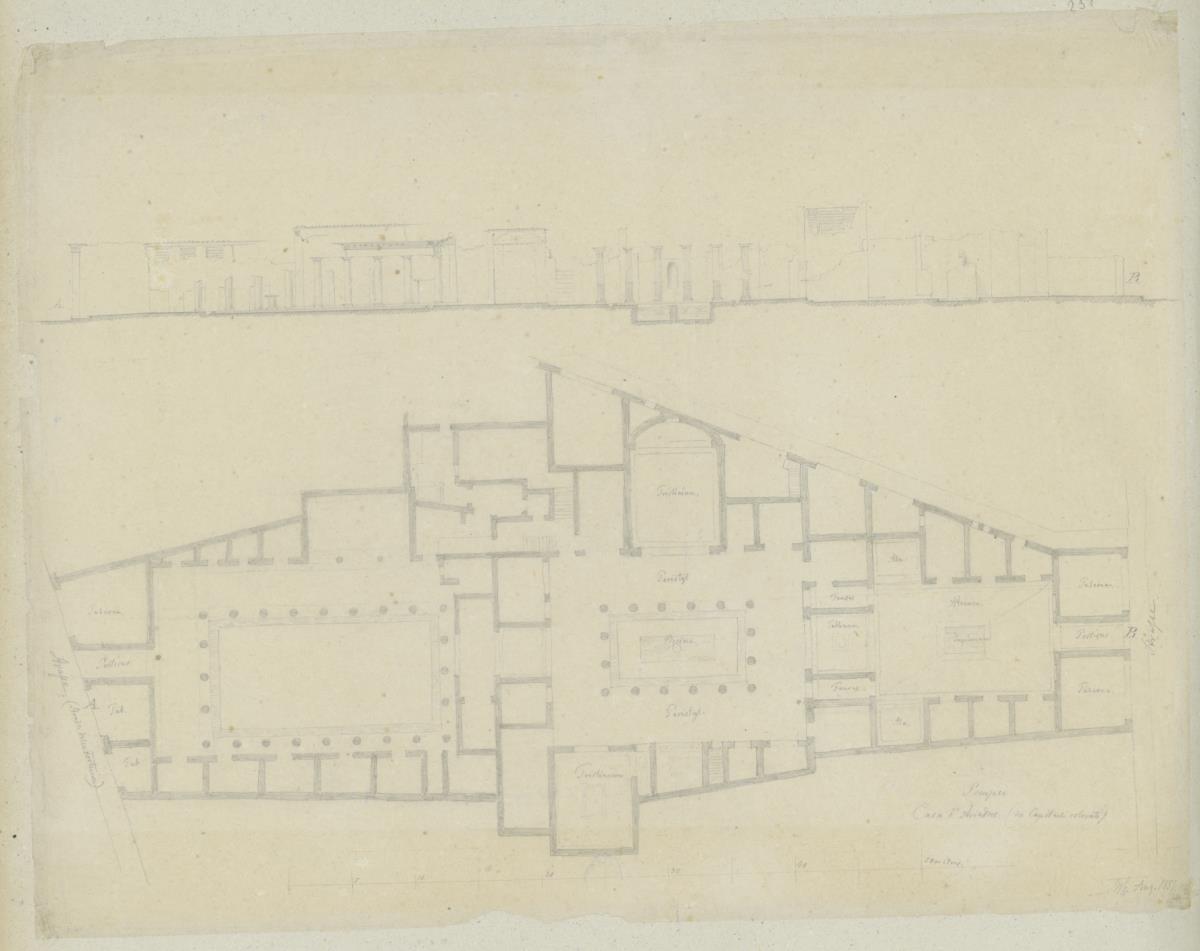 Skizzenbuch Italienreise, Pompeji, Casa di Ariadne, Grundriss