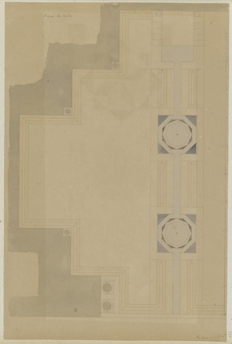 Skizzenbuch Italienreise, Palermo, La Zisa, Brunnensaal, Grundriss