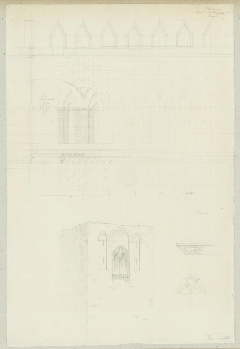 Skizzenbuch Italienreise, Palermo, Dom, Detail der Seitenfassade