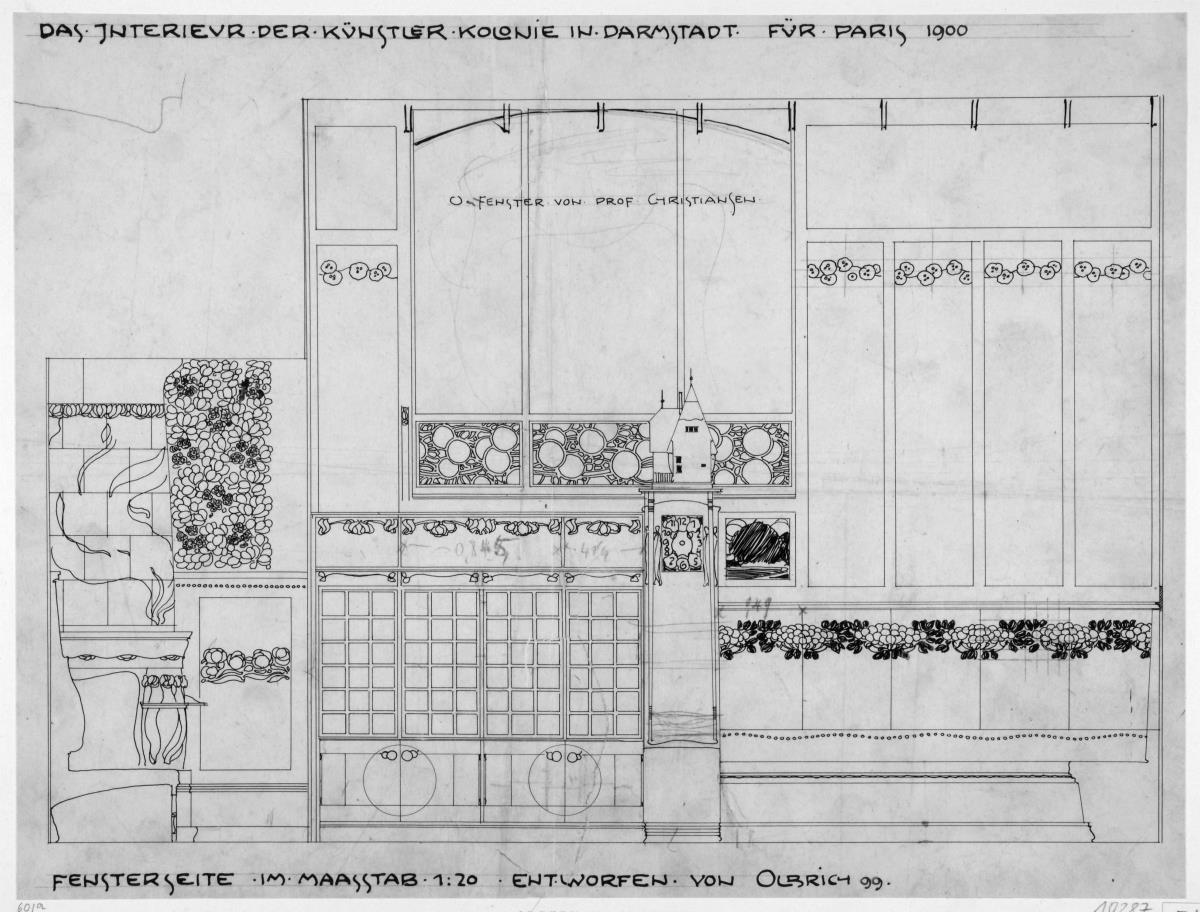 Darmstädter Zimmer für die Weltausstellung Paris, Aufriss der Fensterwand