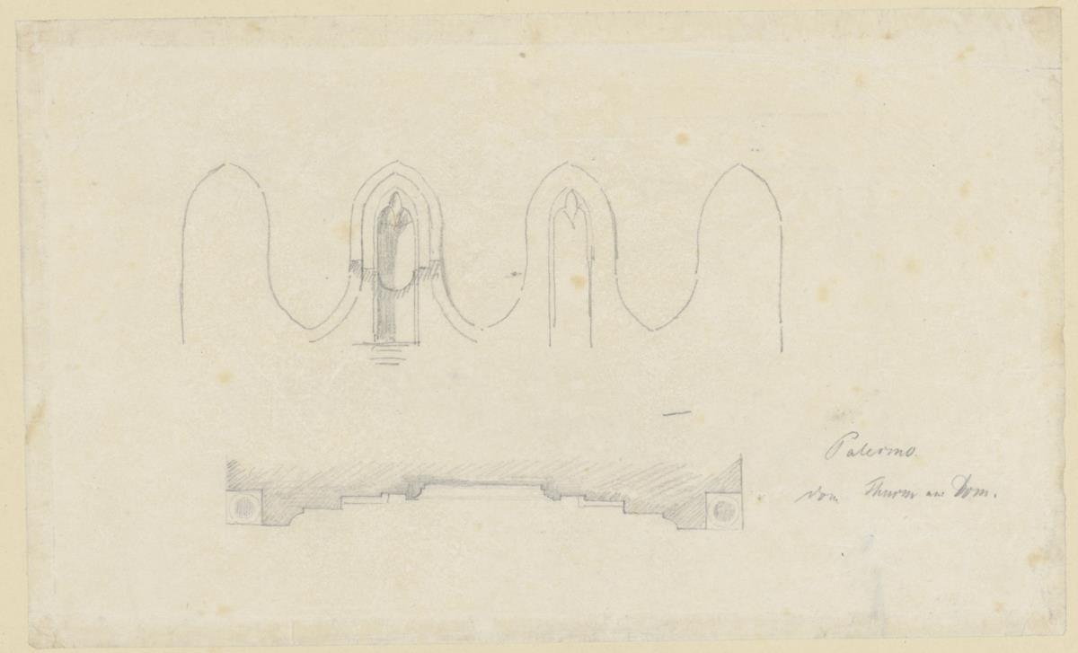Skizzenbuch Italienreise, Palermo, Dom, Detail des Turms