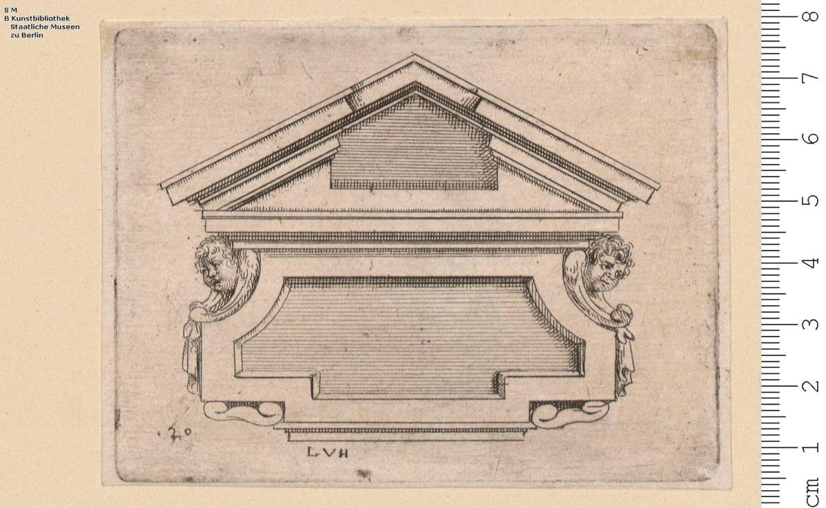 Folge: Kartuschen mit Giebelbekrönungen. 20 Blatt: Nr. 1-20. Blatt 1 mit Widmung: nobili. Domino D. Ioan Emmanveli Fierlands. Leo uan Heil. amic'. a. dedicabat. Corijn Boel sculp ...