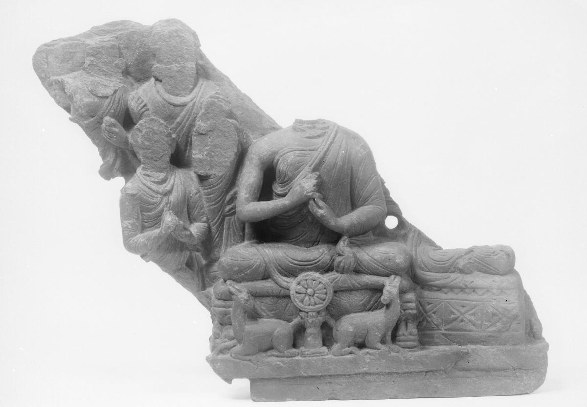 Erzählende Szene (Fragment): Erste Predigt des Buddha im Gazellenhain von Sarnath