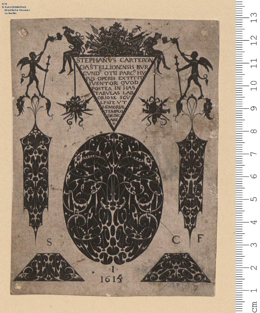 1 Folge Schwarzornament für verschiedene Zierflächen, meist weißes Schweifwerk auf schwarzem Grunde