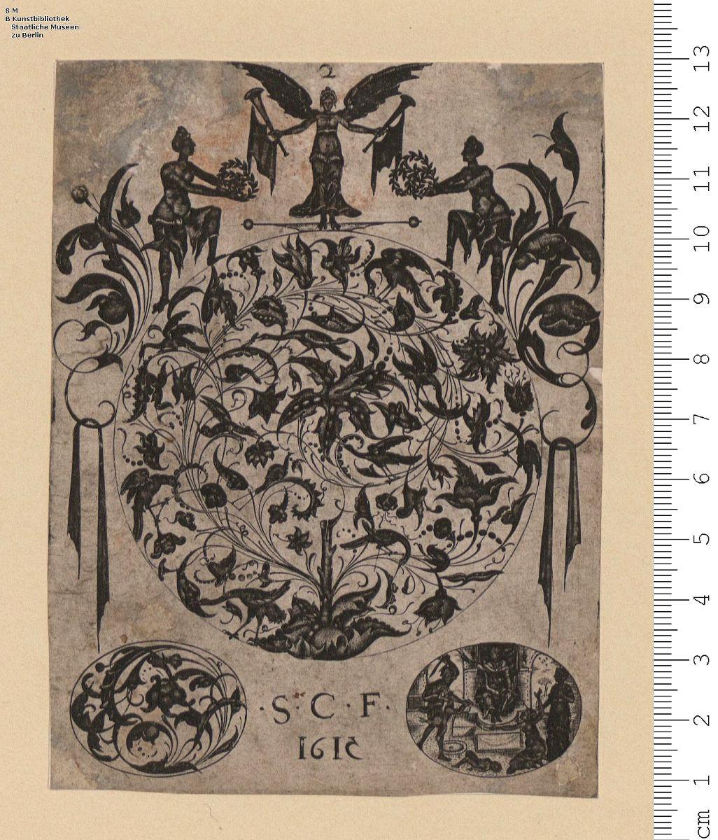 1 Folge Schwarzornament für verschiedene Zierflächen, meist weißes Schweifwerk auf schwarzem Grunde