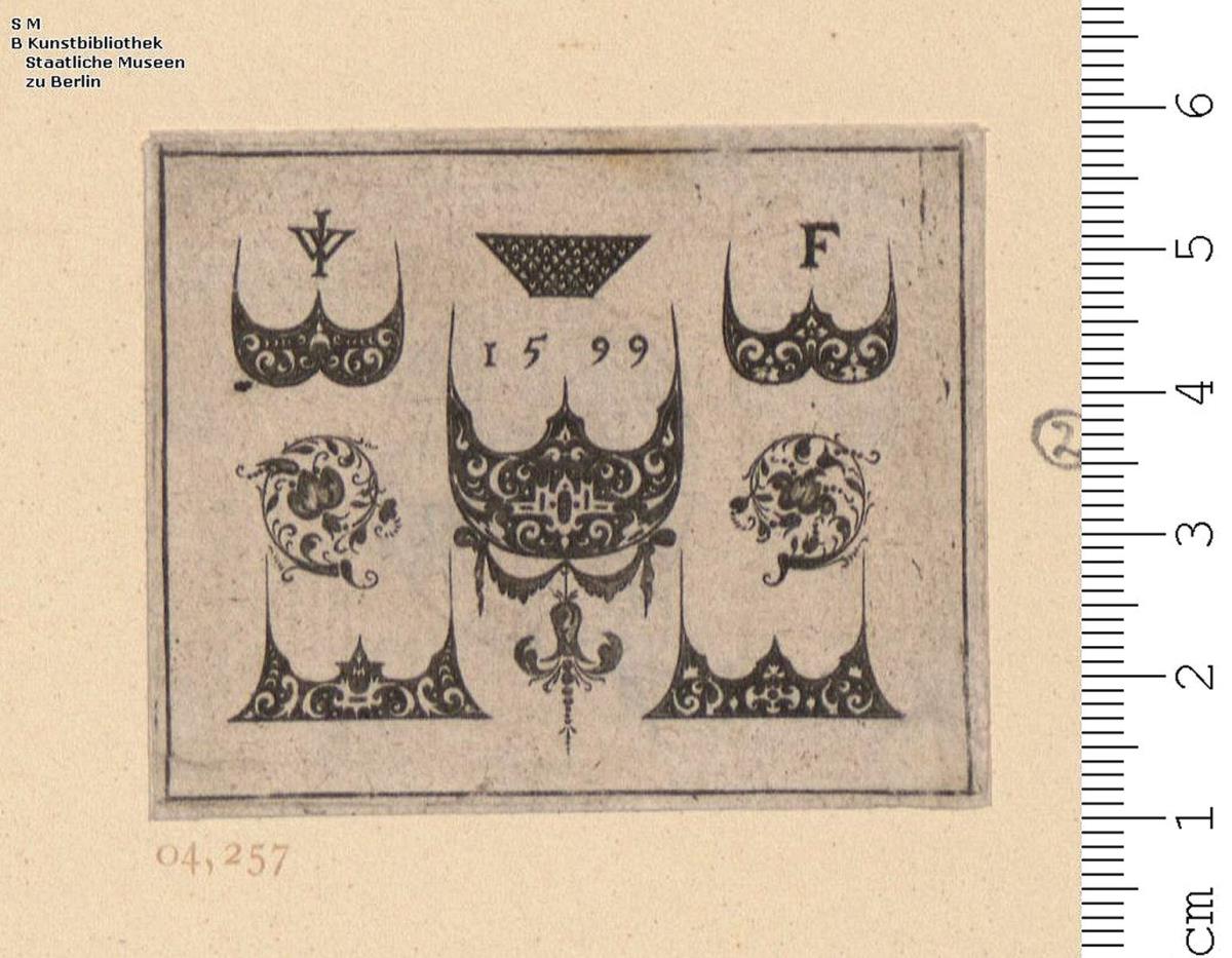 (2) 4 Blatt einer Folge Schwarzornament: Zierflächen, kleines Rankenwerk und Tiere